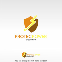 Protec Power Logo Template Design Vector. A shield with a lightning bolt, symbolizing protection, security, and reliable power.