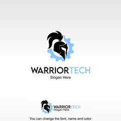 Warrior Tech Logo Template Design Vector. A warrior helmet combined with technology elements, symbolizing strength and advanced innovation.
