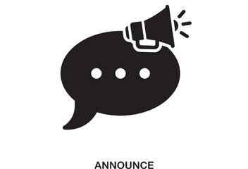 Fototapeta premium Black icon of a megaphone emerging from a speech bubble with three dots, symbolizing announcement and communication