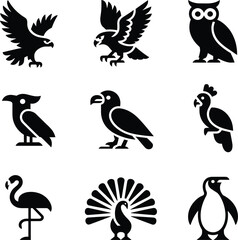 Fototapeta premium Black silhouettes of various birds in different poses