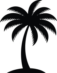 Obraz premium Palm tree silhouette illustration, tropical beach design, black and white art, summer vacation symbol, exotic nature icon, island paradise