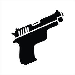 Silhouette of hand gun icon isolated on white background. 