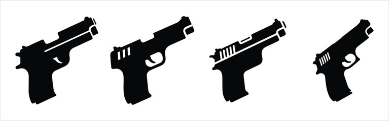 Silhouette of hand gun icon isolated on white background. 