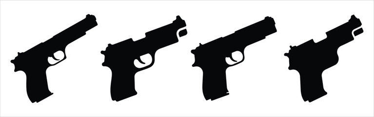 Silhouette of hand gun icon isolated on white background. 