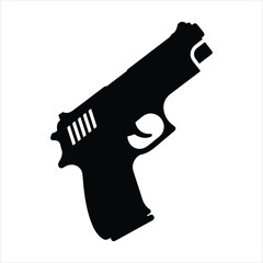 Silhouette of hand gun icon isolated on white background. 