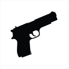 Silhouette of hand gun icon isolated on white background. 