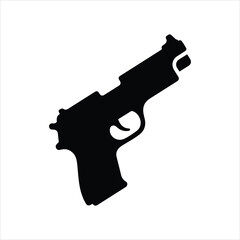 Silhouette of hand gun icon isolated on white background. 