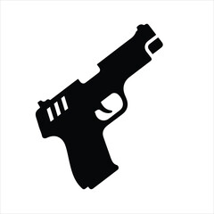 Silhouette of hand gun icon isolated on white background. 
