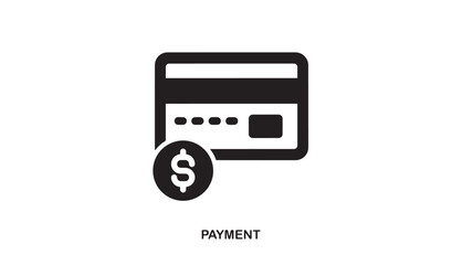 Black outline icon of a credit card with a coin featuring a dollar sign in front, symbolizing payment and financial transactions