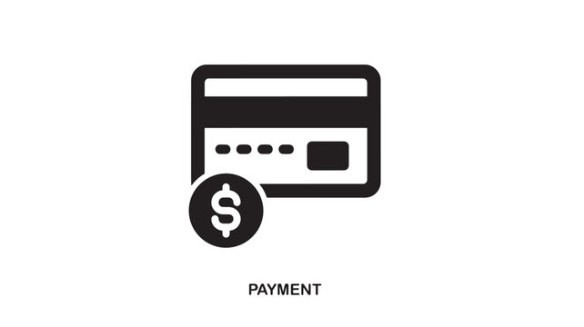 Black outline icon of a credit card with a coin featuring a dollar sign in front, symbolizing payment and financial transactions