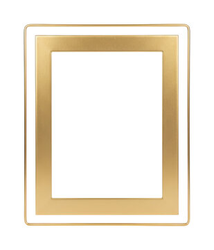 Double Rectangular Gold Frame Border Illustration 3D features thick inner edge and thin outer wire line for modern luxury graphic art template and elegant blank banner decoration.