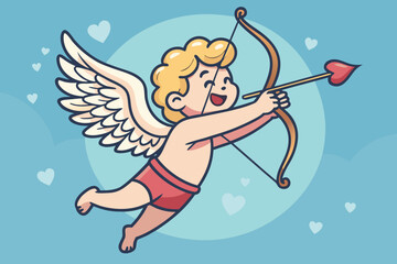 Fototapeta premium Beautiful Cupid Flying With Bow And Arrow Bold Professional Photo