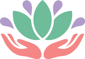 Vibrant Lotus Flower Held in Open Hands Illustration Logo Vector Design Template for Business and Identity