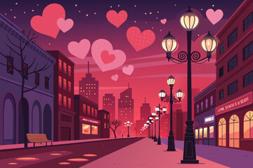 Stunning Valentine Night City With Heart Shaped Stre High-Quality Stock Image