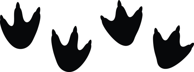 Four dinosaur footprints in a row on transparent background silhouette © Jesmin