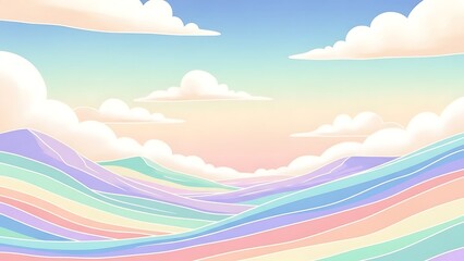 Obraz premium Abstract illustration of pastel landscape with rolling hills and clouds