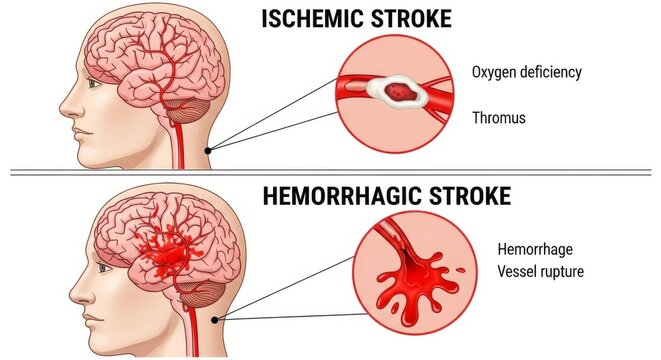 Ischemic and Hemorrhagic Stroke Explained Medical Illustration Brain