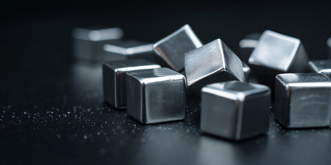 Shiny silver platinum metallic nugget cube precious mineral ore purity natural resource.
