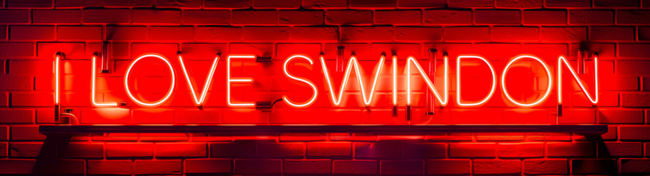 I Love Swindon Red Neon Sign on Brick Wall