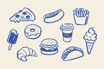 Obraz na płótnie Canvas Fast food doodle line art vector illustration