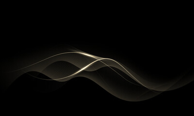 Abstract luxury element with gold light glow effect on black modern graphic design decoration for banner template background vector