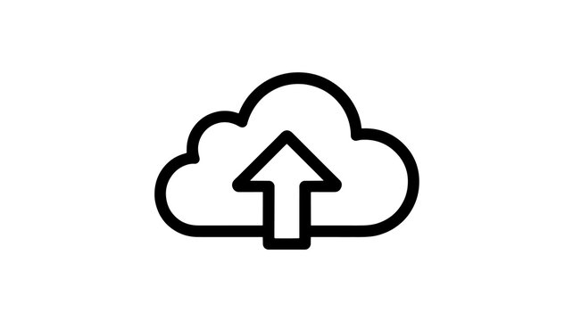 Cloud Upload Icon in Simple Line Art Style with Black Color on White Background for Web Design