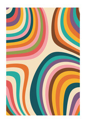 Obraz premium Retro psychedelic wavy lines pattern in a vibrant multicolor palette Keywords: retro, psychedelic, wavy, lines, pattern, multicolor, vibrant