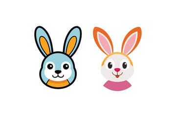 Fototapeta premium Two cute bunny faces with big ears for easter greeting cards and invitations
