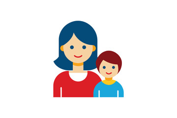 Fototapeta premium Parent and child depicted as flat icons with simple geometric shapes and bright colors, representing family bonding
