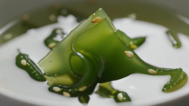 Green seaweed dish with sesame seeds
