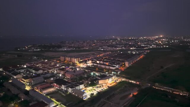 Aerial view of African city at sunset