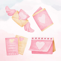 Watercolor Valentines Cute Stationery Bundle with Love Letters and Cards