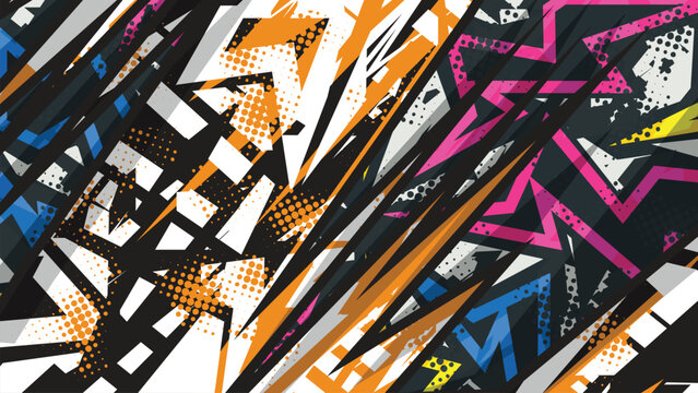 Abstract Racing Vector Background with Geometric Shapes and Grunge Halftone Texture