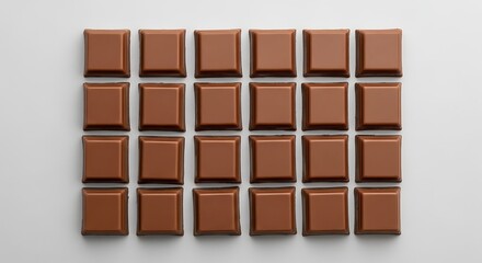 Brown Chocolate Squares Arranged in Grid on Gray Background