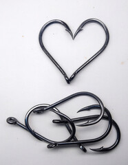 Heart Shape Fishing Hooks Isolated On White Background