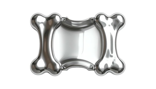 Shiny, silver stylized dog bone frame. Reflective surface and rounded edges on a black background