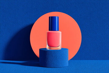 Coral nail polish bottle on bold backdrop