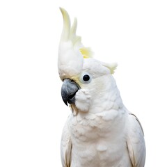 Elegant White Cockatoo Parrot with Crest Raised
