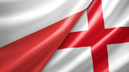 Fototapeta premium Poland and England two national flags filling the entire frame, close-up view, edge-to-edge composition
