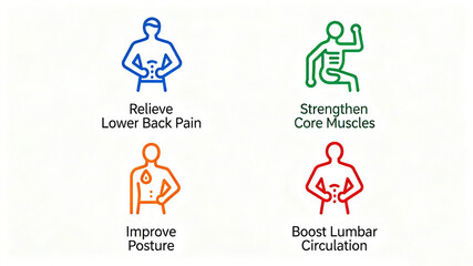 Fototapeta premium The combination of waist protection and muscle icons represents relieving back pain, strengthening the core, improving posture, and promoting circulation, suitable for waist care scenarios. 