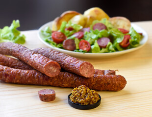 smoked sausage with herbs and spices