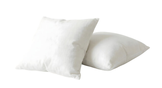 Two plain white cushion inserts showing soft texture and comfortable shape isolated on transparent background