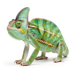 Vibrant Green Chameleon White Background Isolated Studio Shot