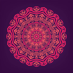Vibrant Pink Mandala Art on Purple Background &ndash; Ornamental Floral Circular Pattern