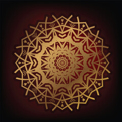 Naklejka premium Luxury Gold Mandala on Dark Red Background – Elegant Ornamental Circular Design