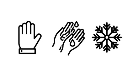 Fototapeta premium Hand Hygiene and Winter Cold Protection Line Art Icons Set: Clean Hands and Snowflake Symbol