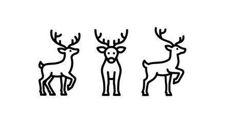 Wild Reindeer and Forest Stag Wildlife Silhouette Minimalist Line Icons Set