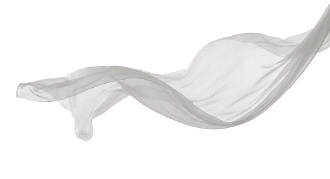 Elegant flowing sheer white fabric textile wave graceful drape isolated on transparent background