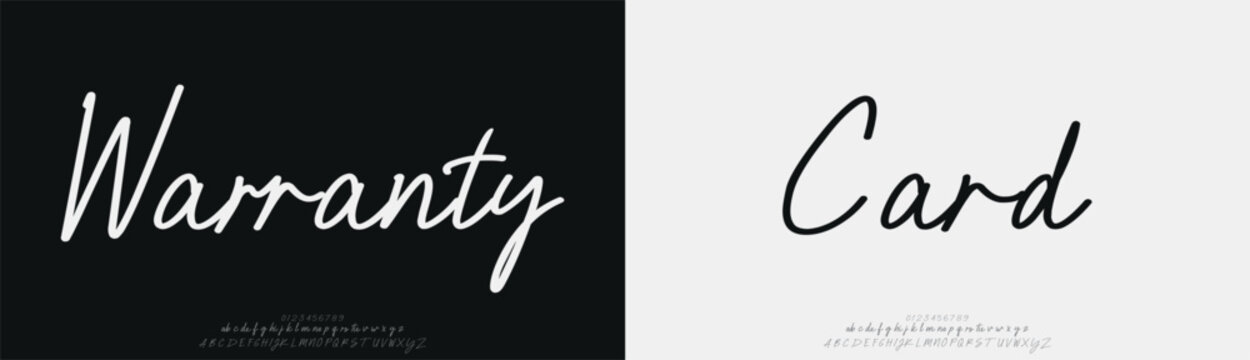 Warranty Card., Elegant Script logo alphabet letters font. Typography luxury classic lettering serif fonts decorative vintage retro logos and number. vector illustration
