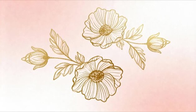 gold floral line art bloom blush background perfect for national wedding month
